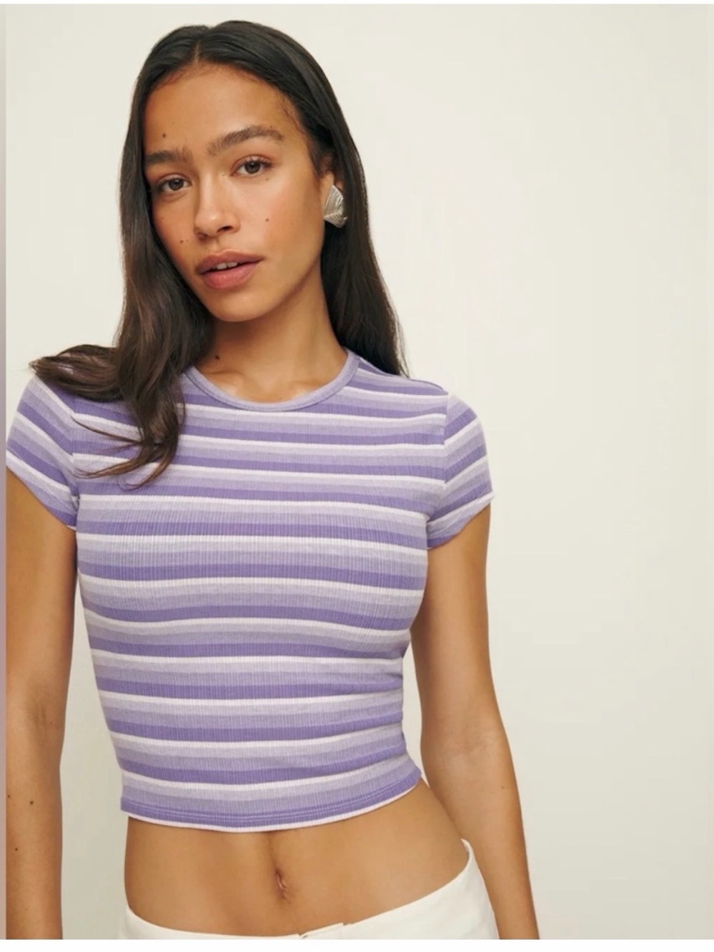 Reformation Lavender & White Ribbed Stripe Crop Top